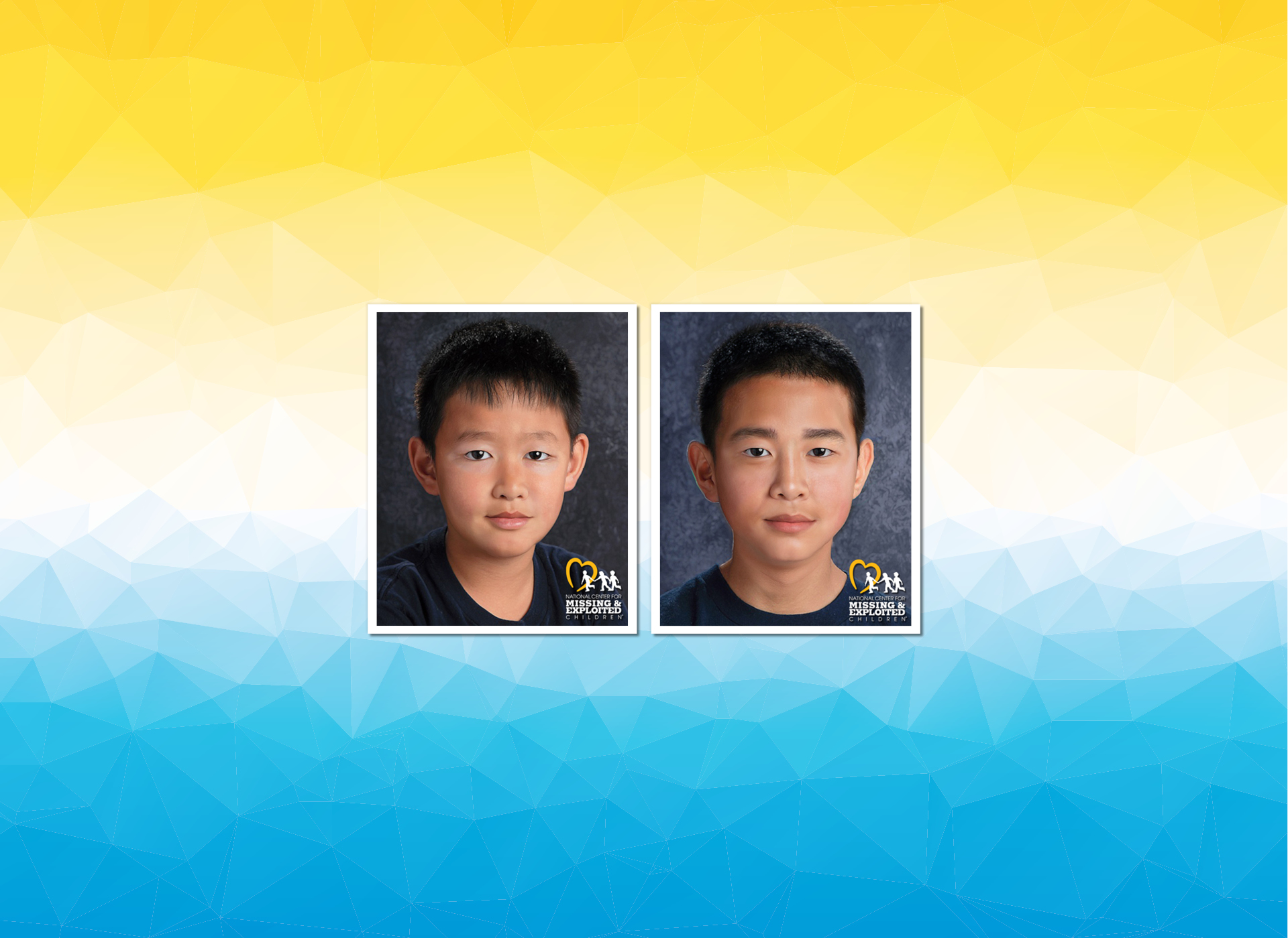 yellow and blue background with age progressions of binyu and huaiyu