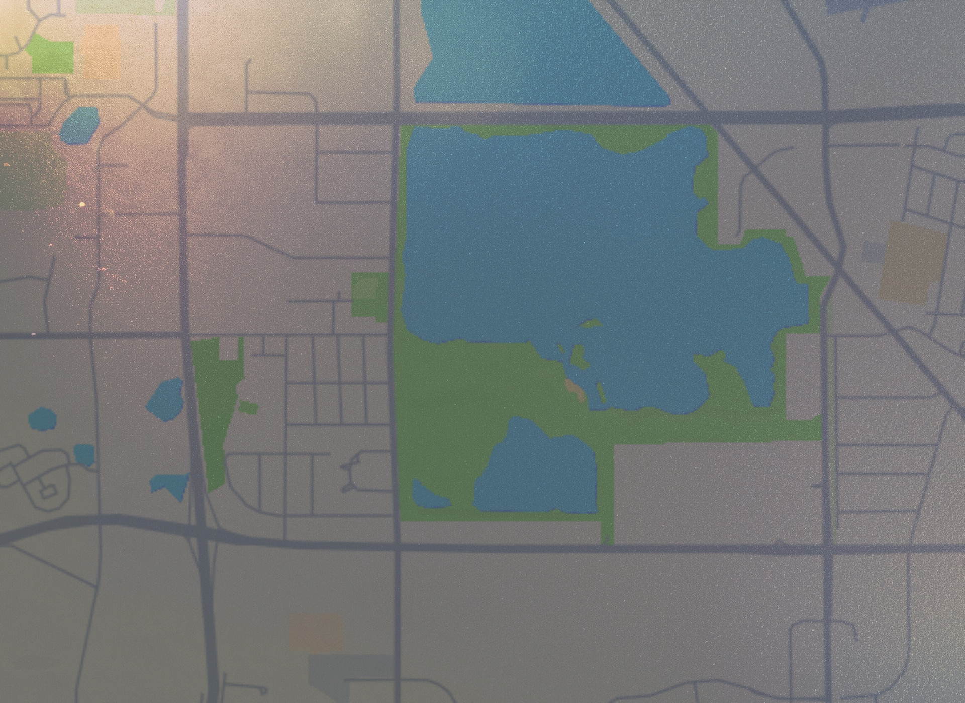 map showing a body of water in the center
