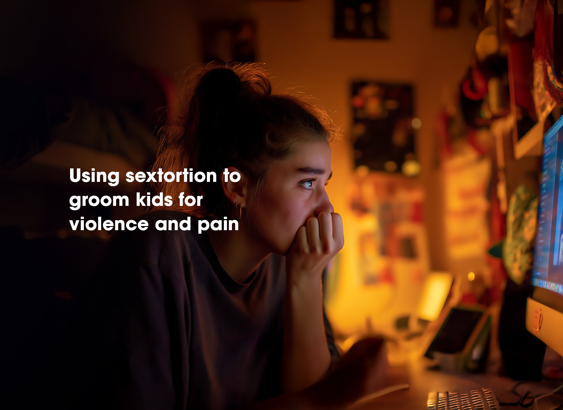 profile photo of teen girl looking at her computer, worried